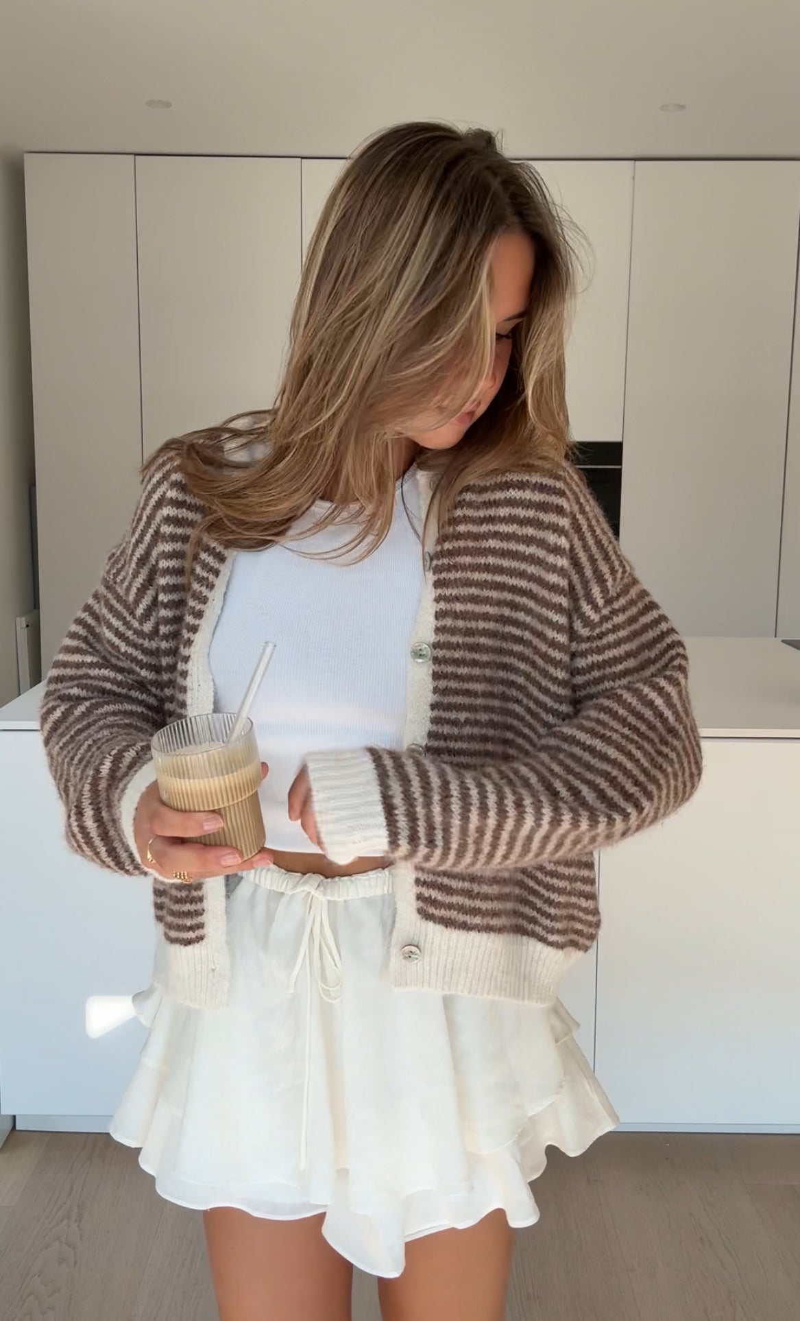 SOFT STRIPED CARDIGAN TOFFEE