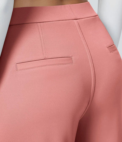 Rosa - Hohe Taille Plissee Seitentaschen Gerades Bein