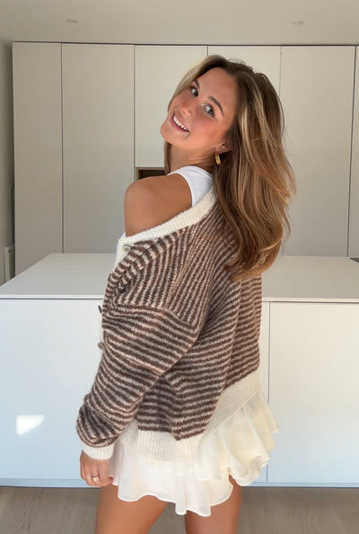 SOFT STRIPED CARDIGAN TOFFEE