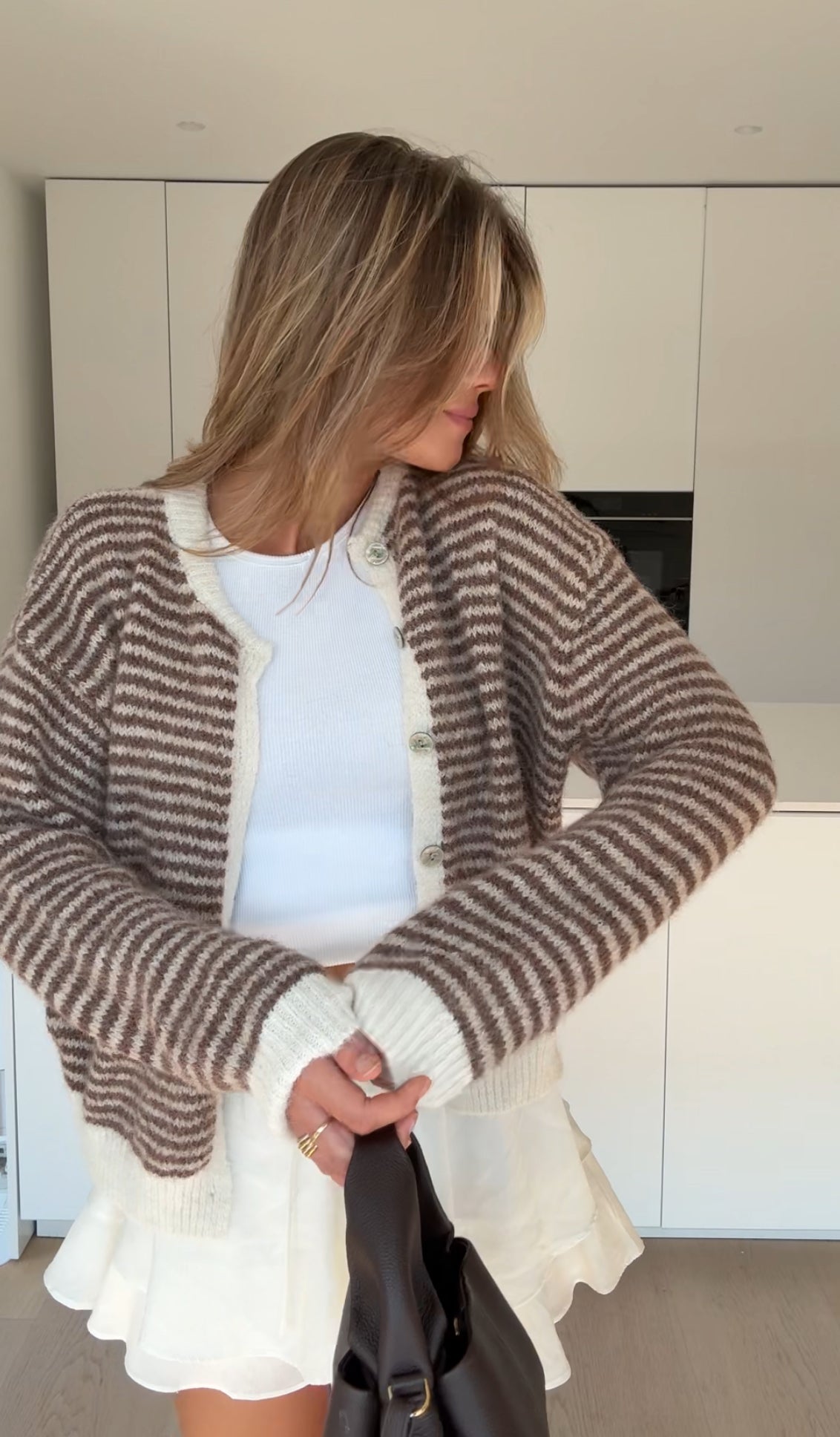 SOFT STRIPED CARDIGAN TOFFEE