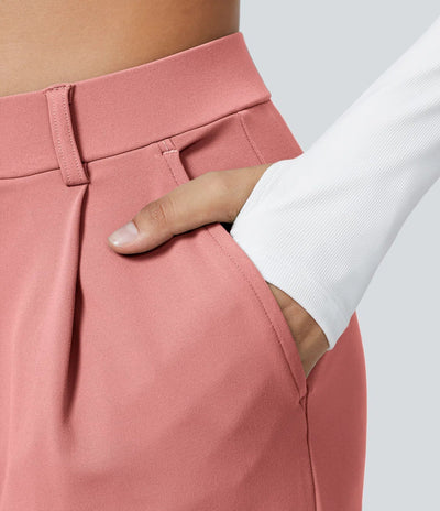 Rosa - Hohe Taille Plissee Seitentaschen Gerades Bein