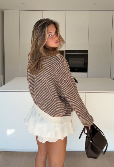 SOFT STRIPED CARDIGAN TOFFEE