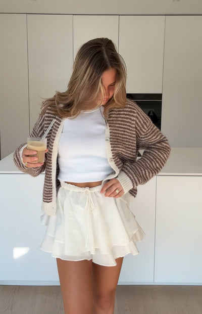 SOFT STRIPED CARDIGAN TOFFEE