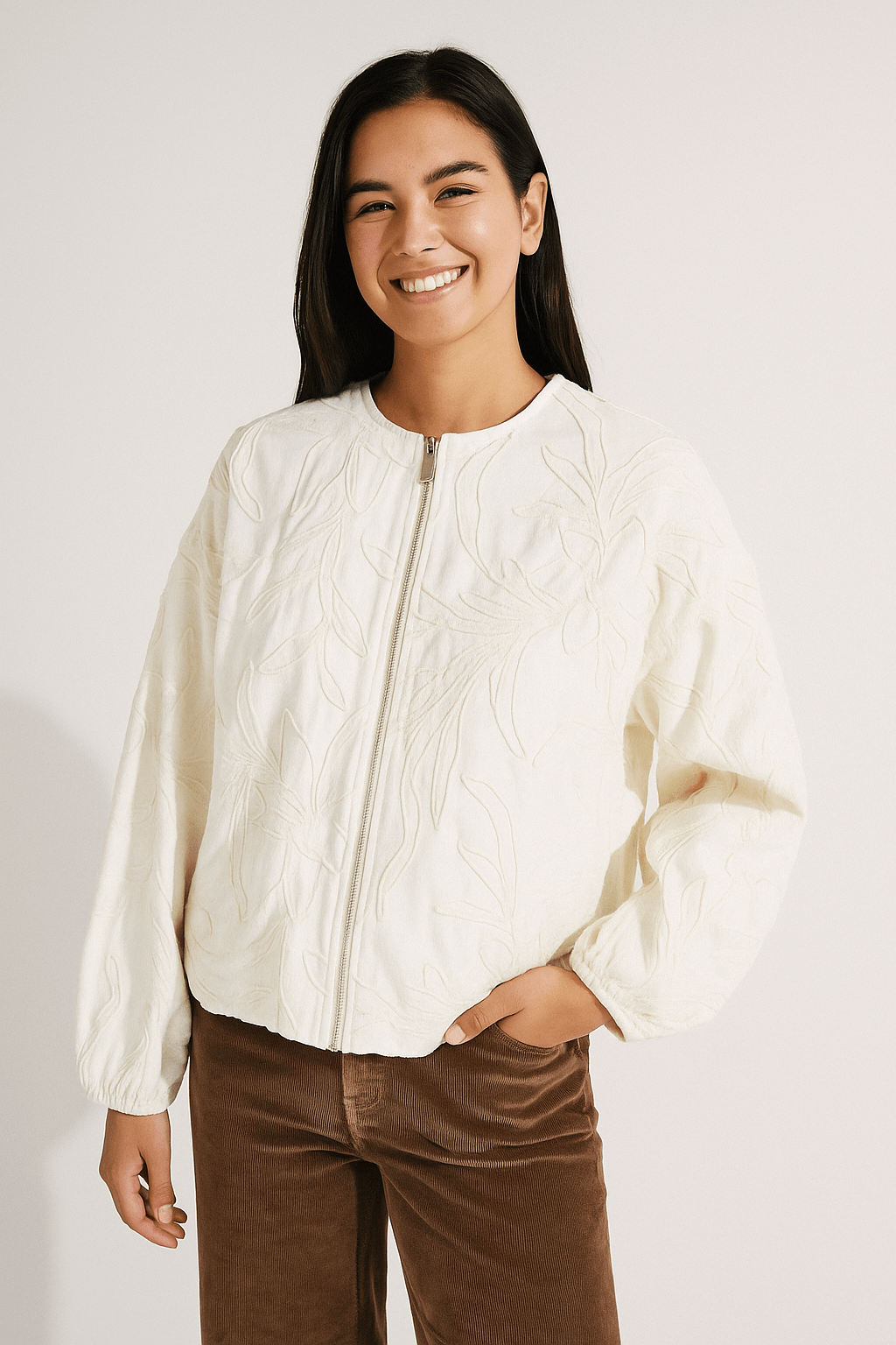 Amina jacke mit Stickerei und Reißverschluss