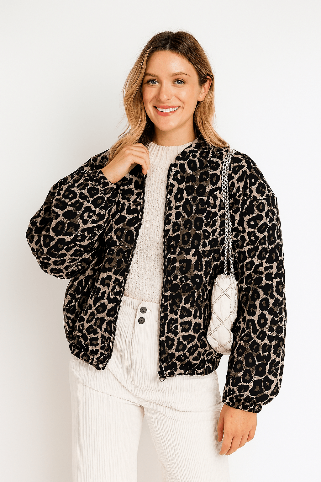 Christa Steppjacke mit Animalprint und Reißverschluss