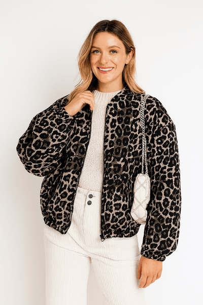 Christa Steppjacke mit Animalprint und Reißverschluss