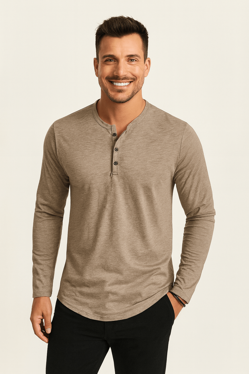 Erik Langarm-Henley-Shirt mit Knopfleiste