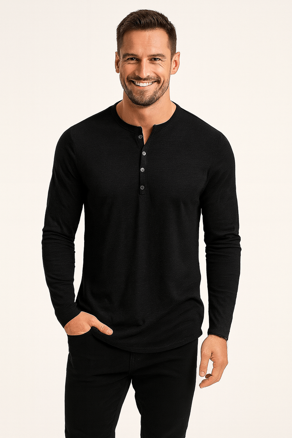 Erik Langarm-Henley-Shirt mit Knopfleiste