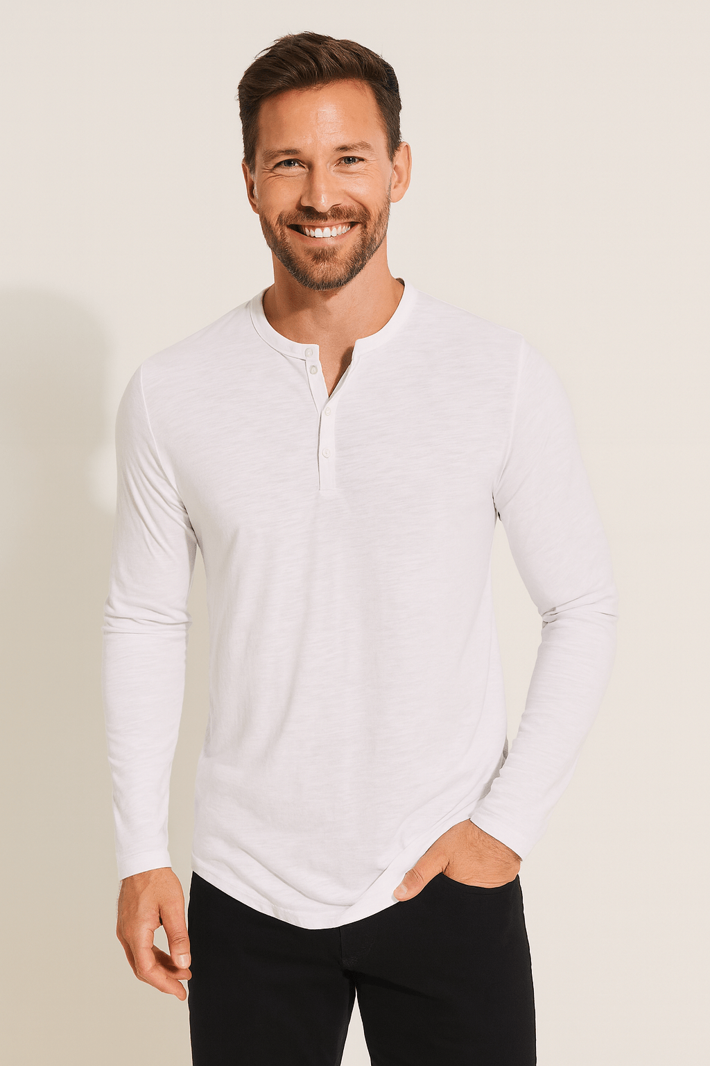 Erik Langarm-Henley-Shirt mit Knopfleiste