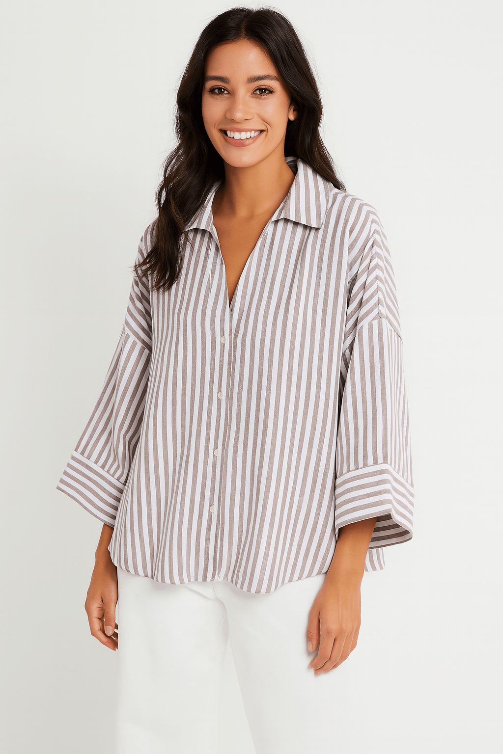 Jolie Oversize Bluse gestreift mit Knöpfen