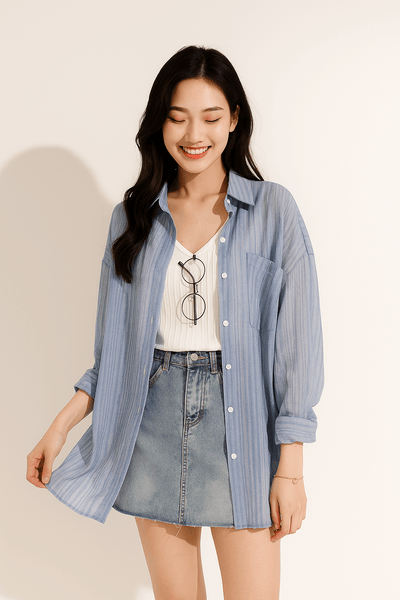 Yvet Lockere Bluse mit Knopfleiste und Brusttasche