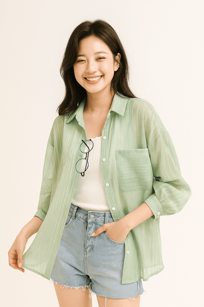 Yvet Lockere Bluse mit Knopfleiste und Brusttasche