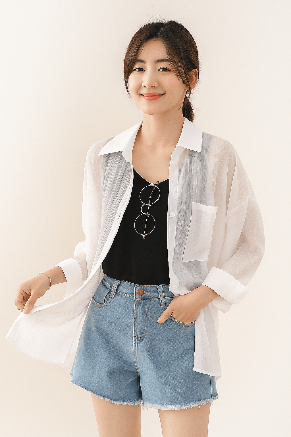 Yvet Lockere Bluse mit Knopfleiste und Brusttasche