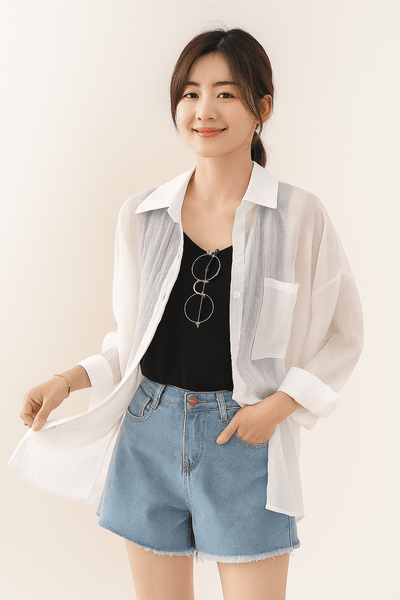 Yvet Lockere Bluse mit Knopfleiste und Brusttasche